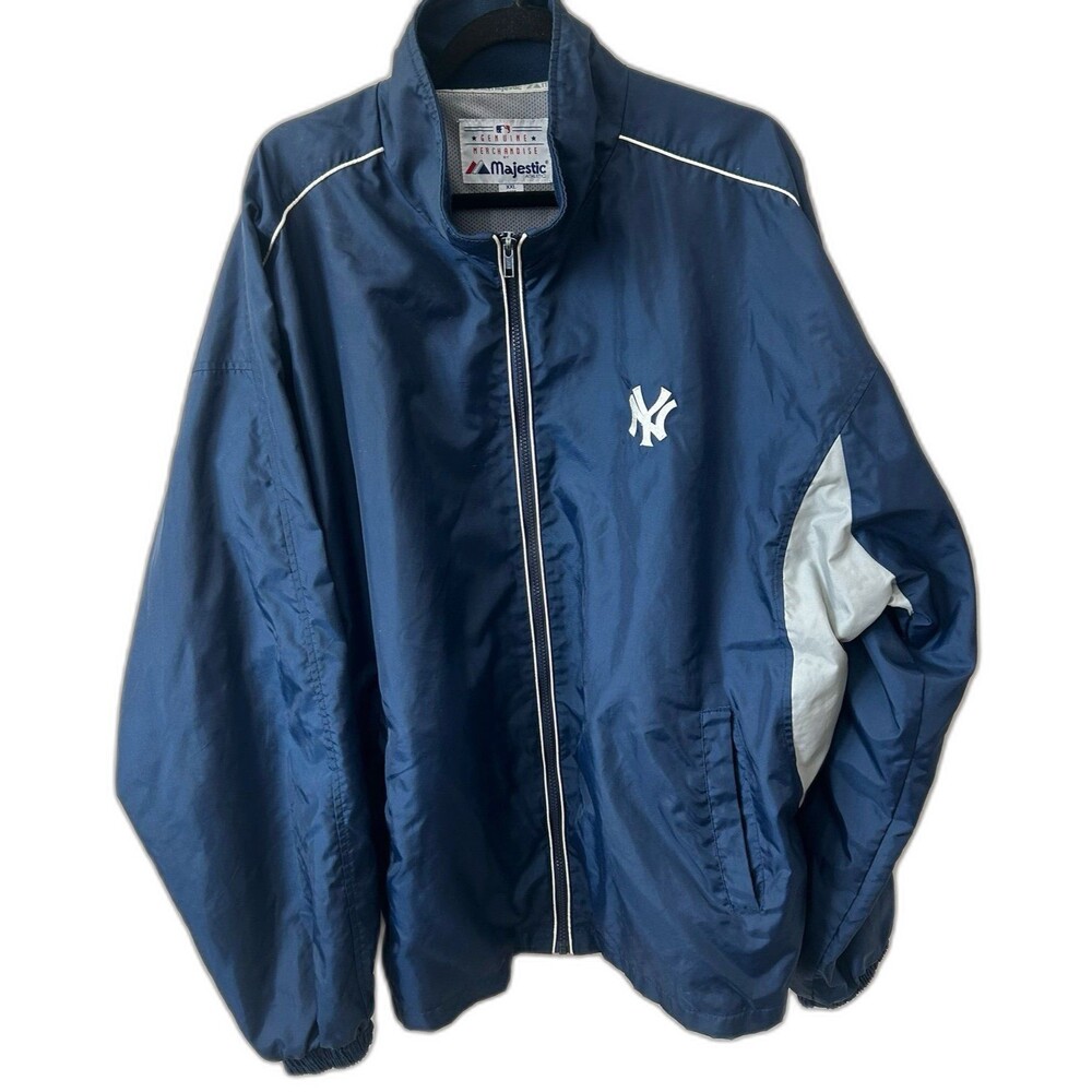 Majestic Jacket Men's Size XXL Color Navy NY Yankees Full Zip Lined Windbreaker